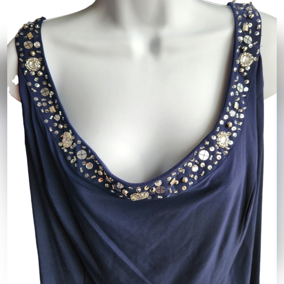 Alex Evenings Navy Blue Rhinestone Plus Size Sleeveless A-Line Dress Size 20W - Picture 2 of 4